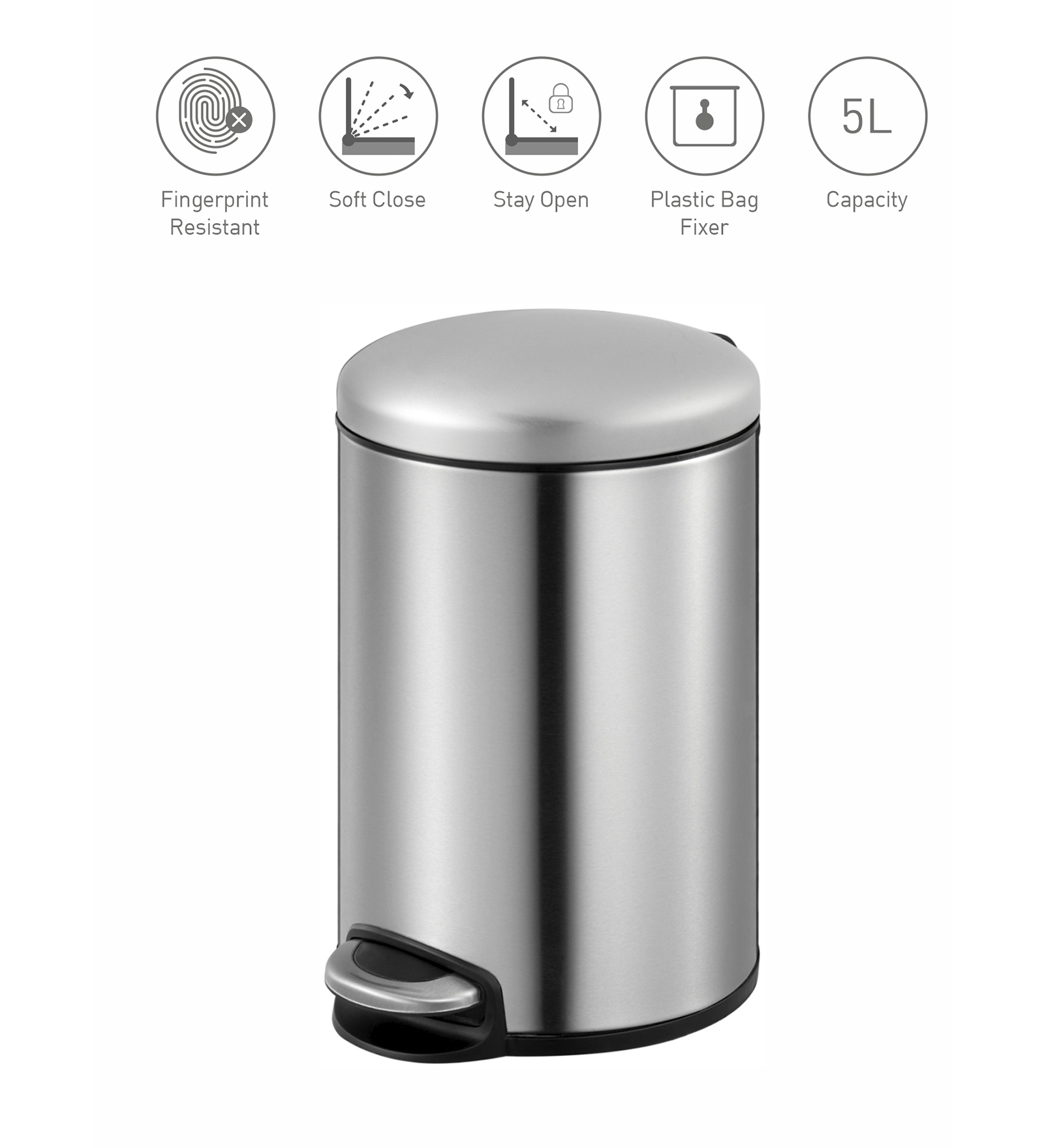 Eko 9213 Maggey Stainless Steel Fingerprint Resistant Step Bin Metallic