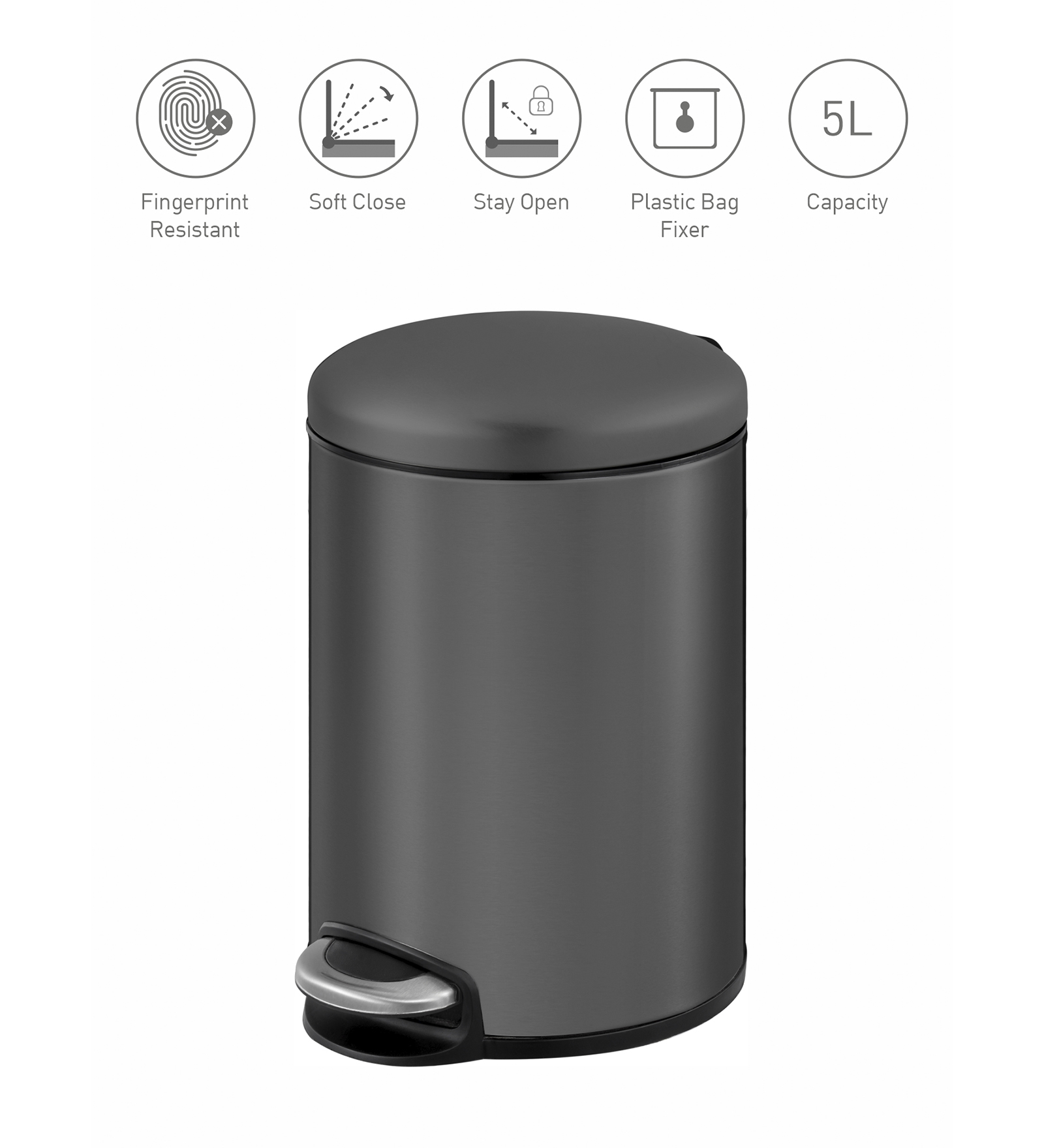Eko 9213 Maggey Stainless Steel Fingerprint Resistant Step Bin Titanium Grey
