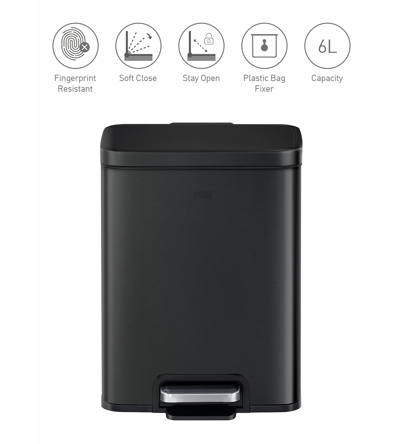 Eko 9361 Madison Stainless Steel Fingerprint Resistant Step Bin Black
