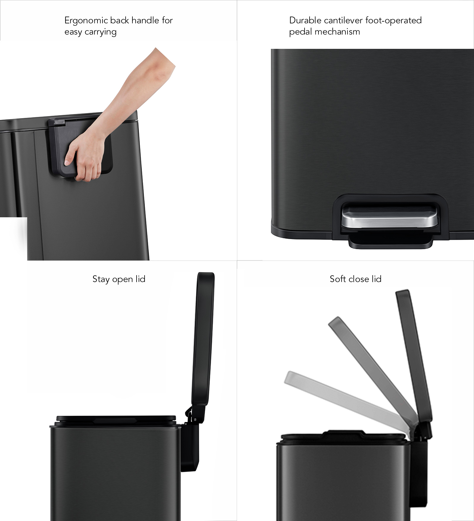 Eko 9361 Madison Stainless Steel Fingerprint Resistant Step Bin Black