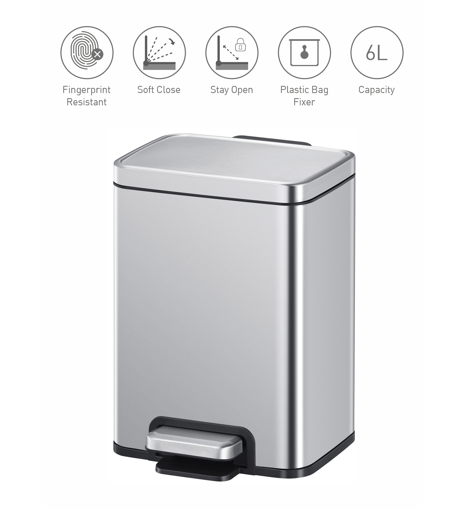 Eko 9361 Madison Stainless Steel Fingerprint Resistant Step Bin Metallic