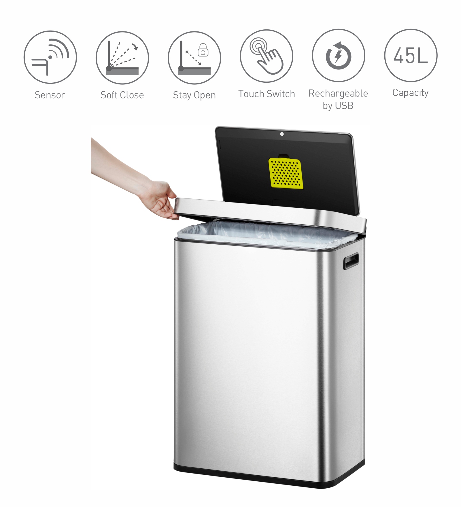 Eko Rechargeable Sensor Bin Metallic