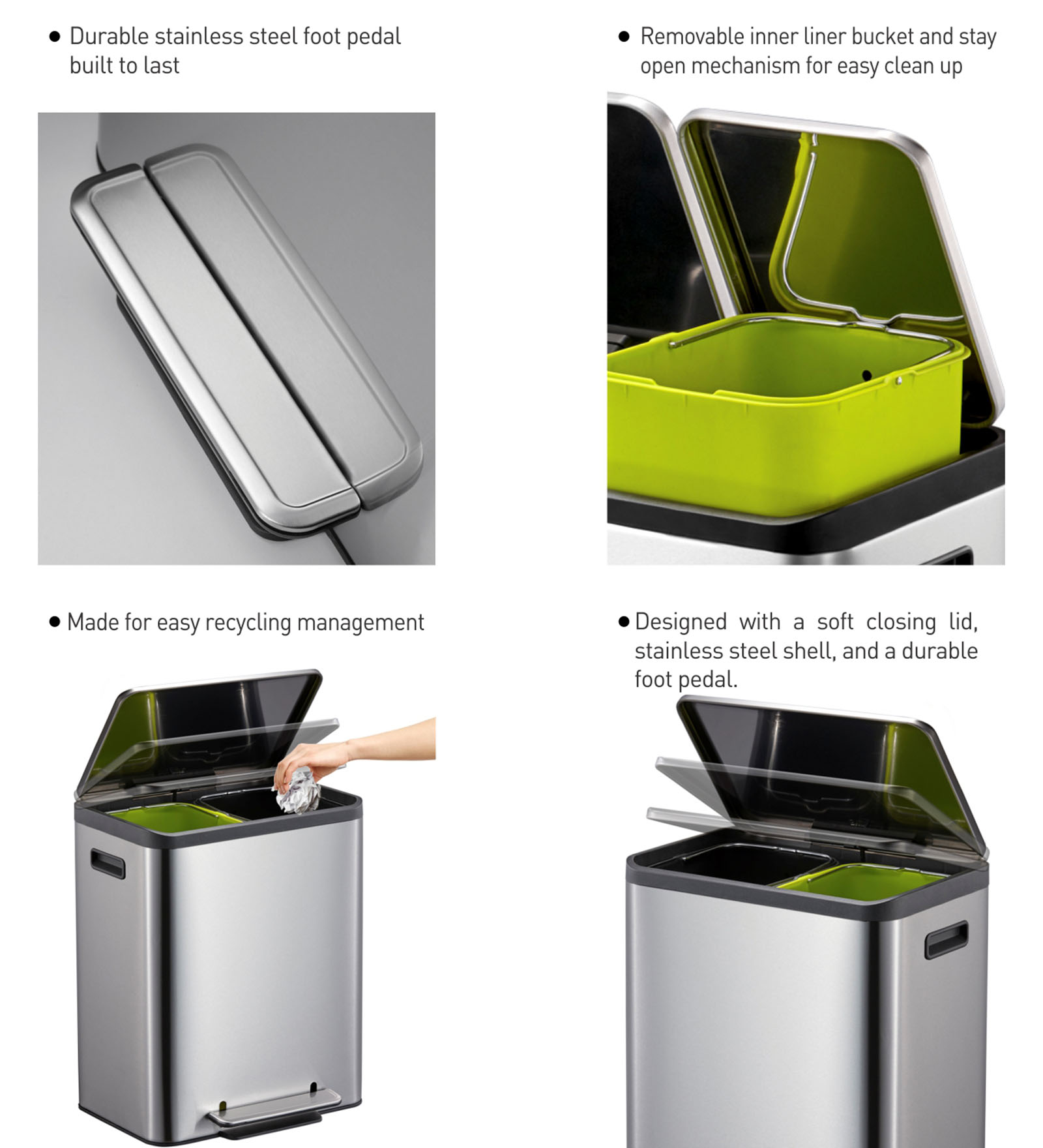 Eko 9128 Eco Casa Double Liner Recycling Step Bin Metallic