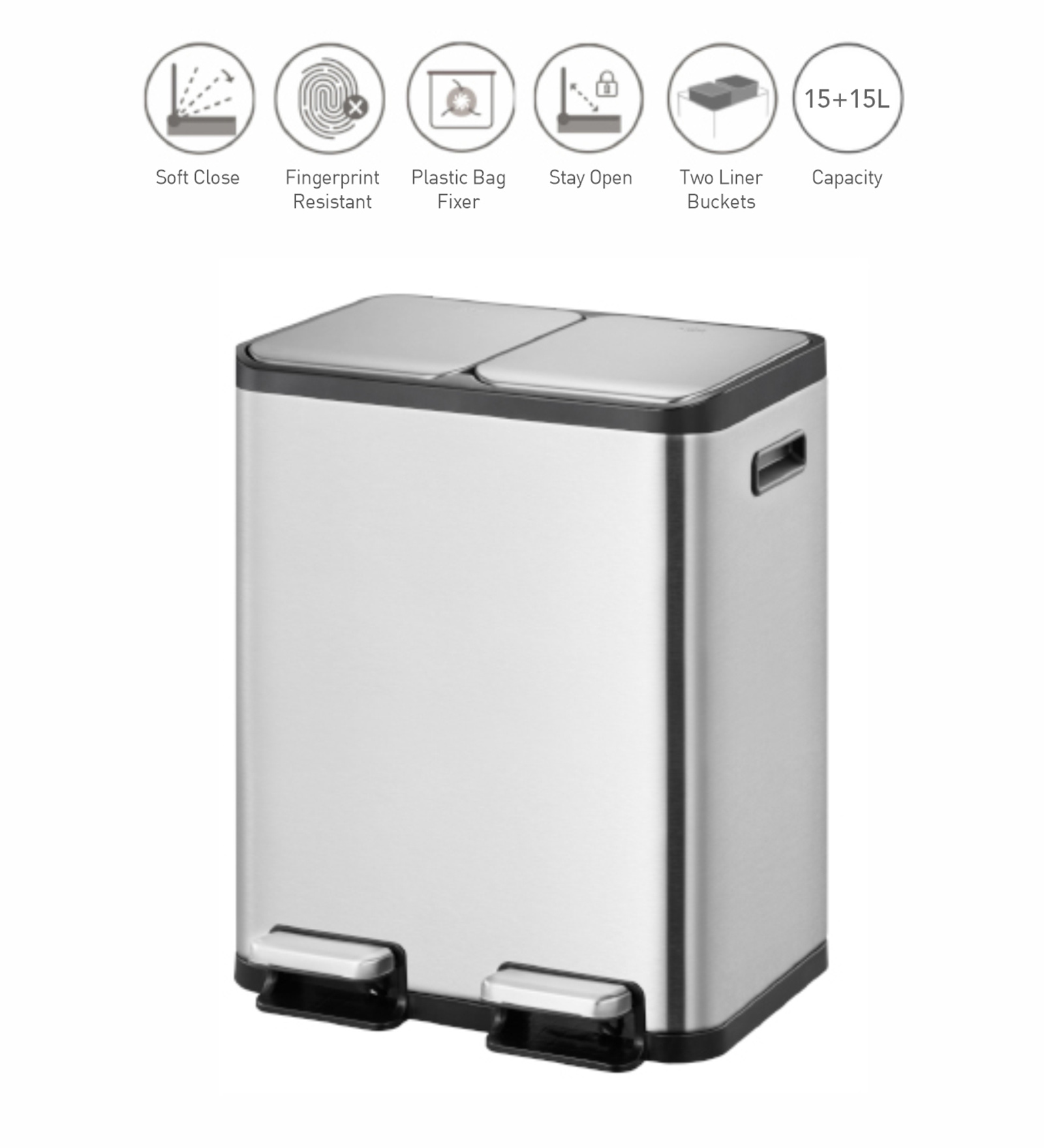 EKO 9129 Eco Casa II Double Liner Recycling Step Bin Metallic