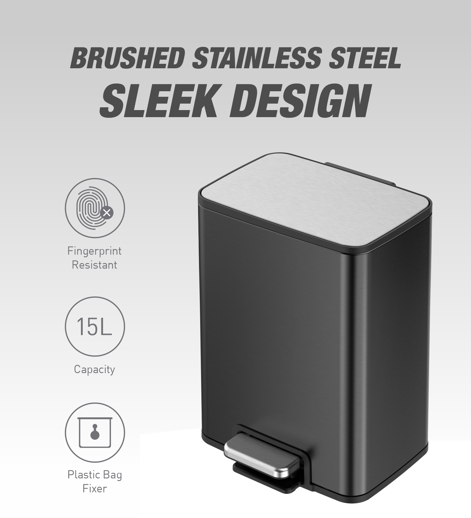 Eko 9161 Marina Fingerprint resistant Step Bin Black