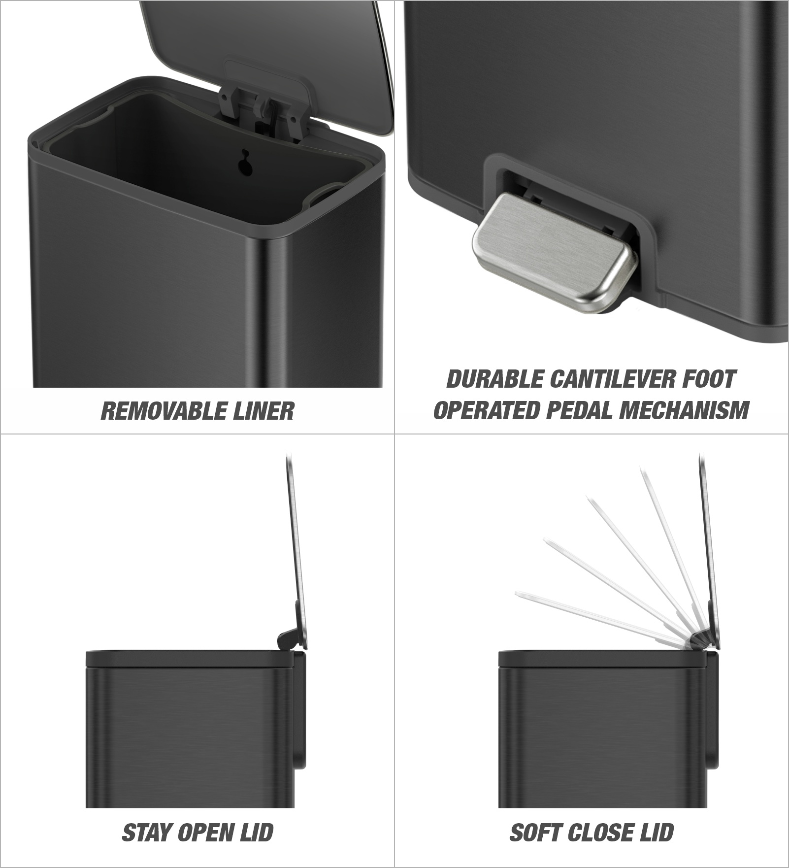 Eko 9161 Marina Fingerprint resistant Step Bin Black