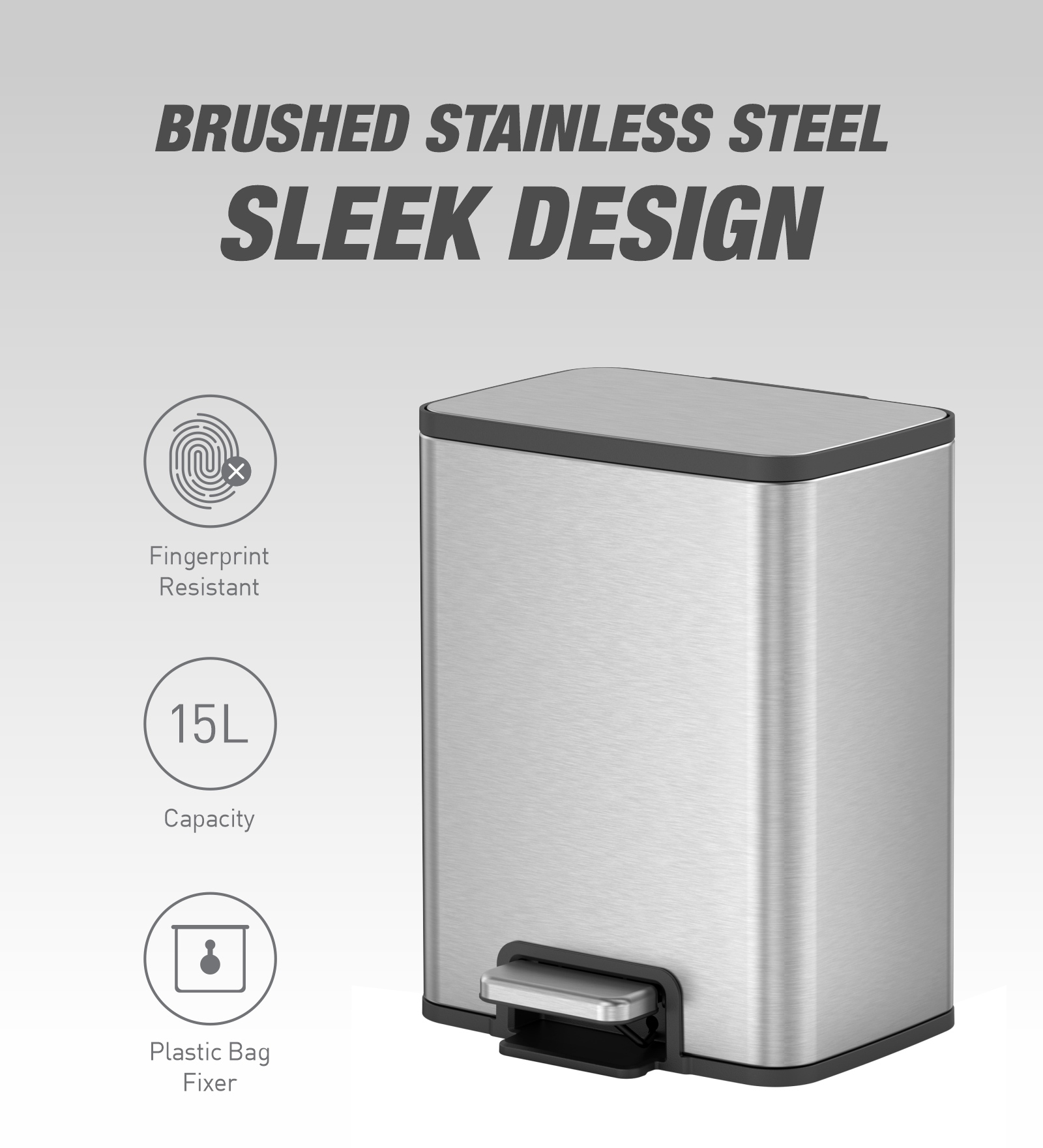 Eko 9161 Marina Fingerprint resistant Step Bin Metallic