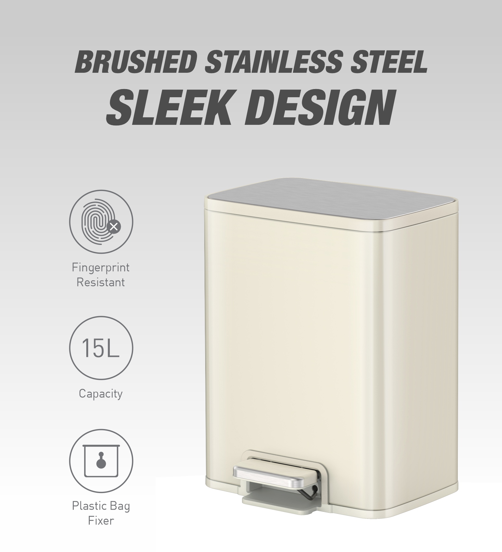 Eko 9161 Marina Fingerprint resistant Step Bin Vannila