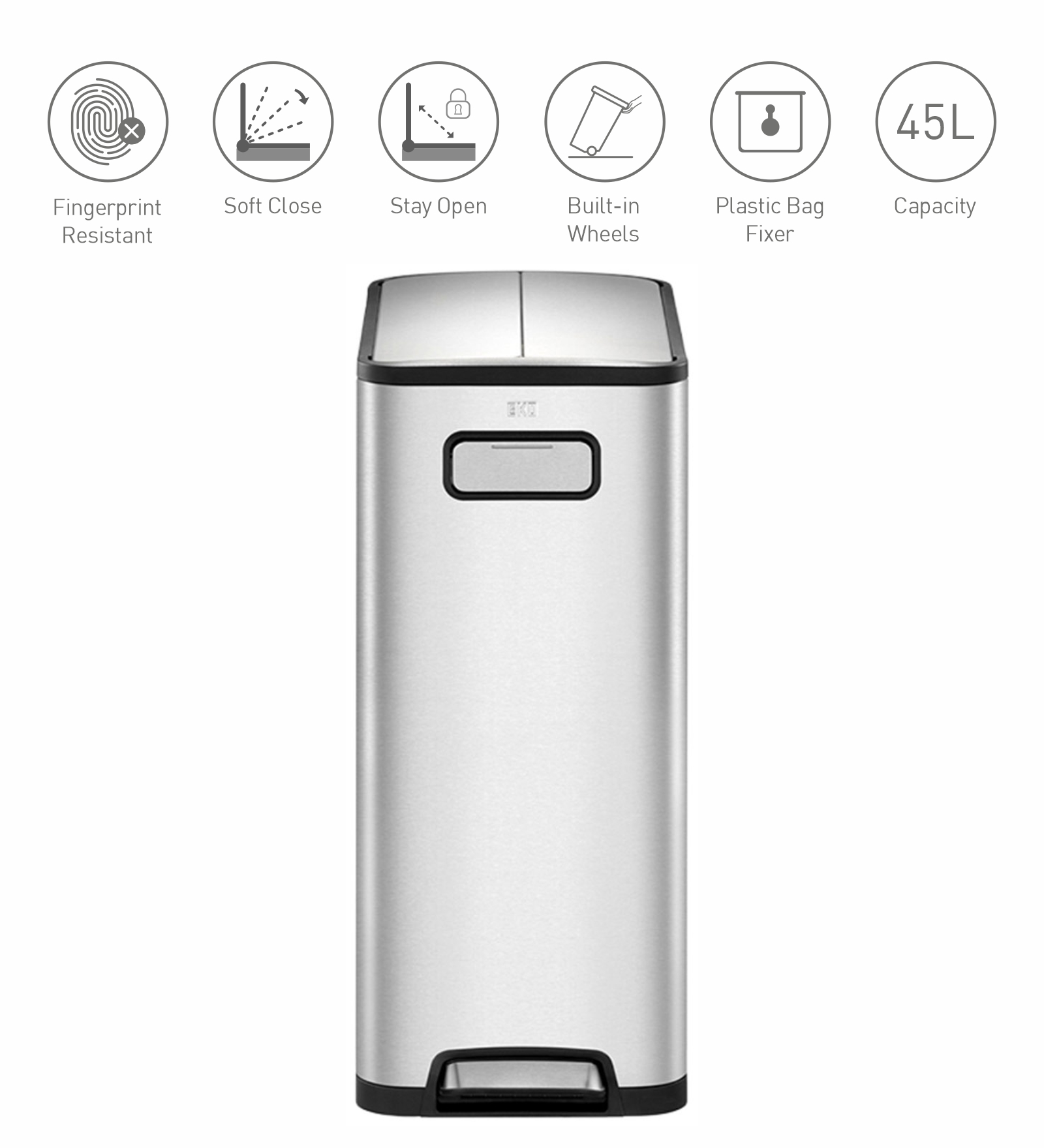 Eko 9377 Eco Fly Soft Close Fingerprint Resistant Step Bin Metallic