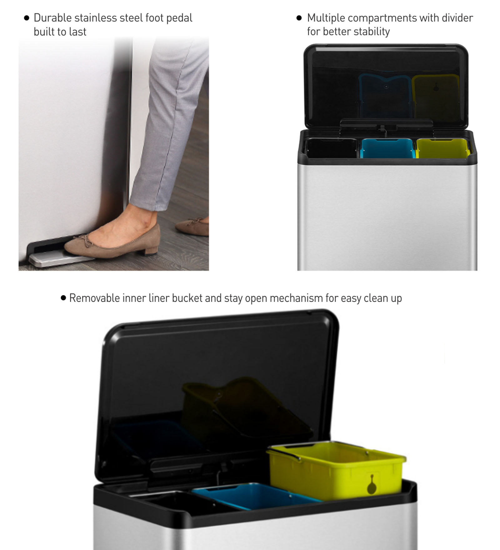 Eko 8228 Essential Triple Liner Recycling Step Bin Metallic