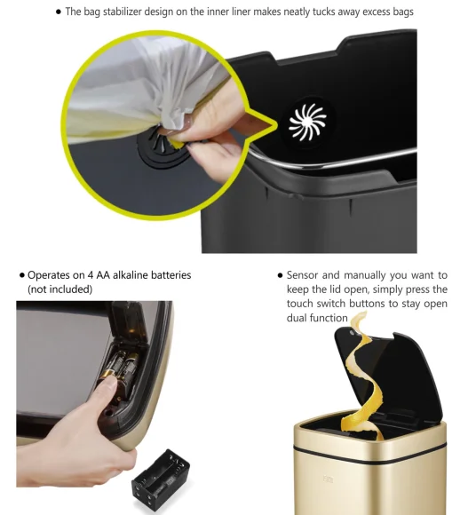 EKO 9288 Smart Sensor Bin Champagne Gold