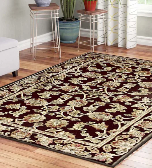 Maroon and Beige Classical Viscose Carpet,160x230 cm