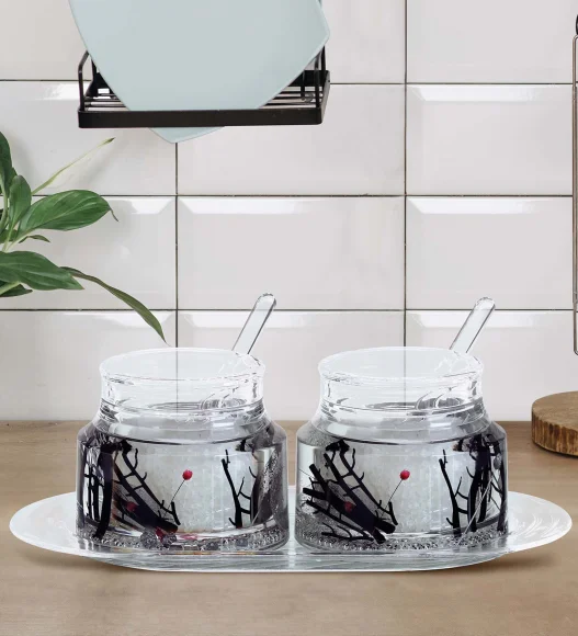 Agua Acrylic Acrylic Sugar Jar with Tray Silver