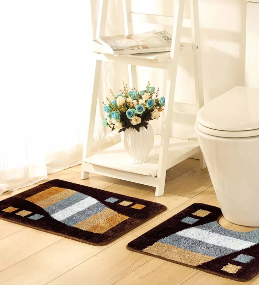 Super Luxury Polyster Anti skid Light Weight Bath Mat Beige Brown