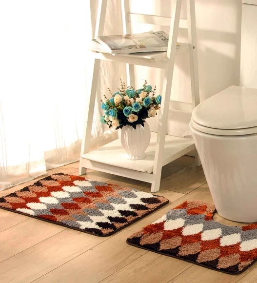 Super Luxury Polyster Anti skid Light Weight Bath Mat Brown Rust