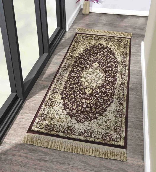 Maroon and Beige Classical Viscose Runner,65x110 cm