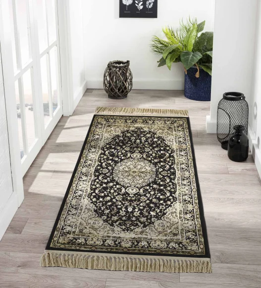 Black and Beige Classical Viscose Runner,65x110 cm