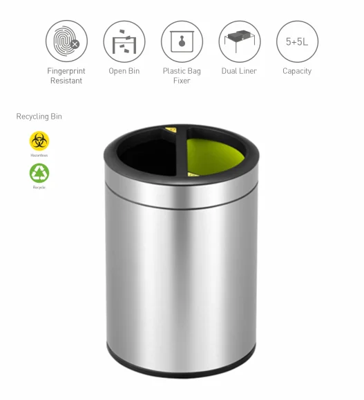 EKO 9038A Round Double Liner Recycling Open Bin Metallic