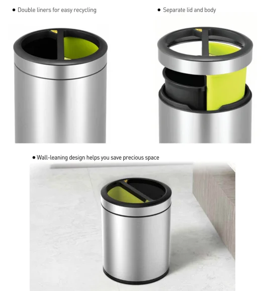 EKO 9038A Round Double Liner Recycling Open Bin Metallic