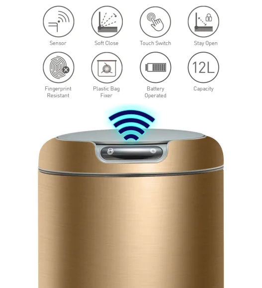 EKO 9255 Galleria Sensor Bin Champagne Gold