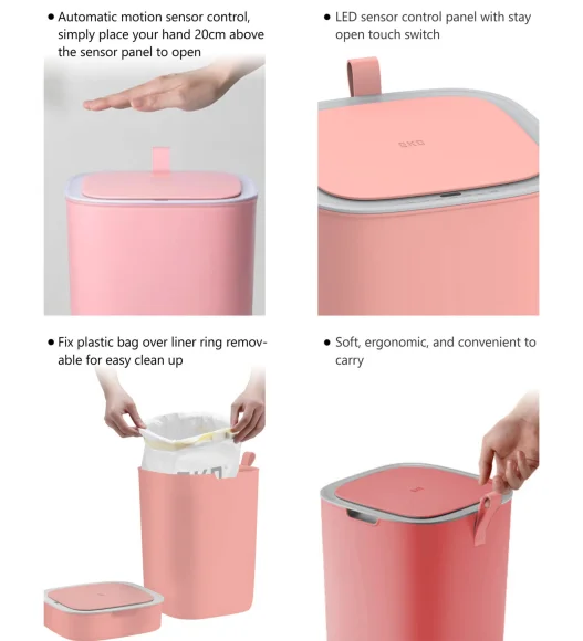 EKO 6288 Morandi Sensor Bin Pink