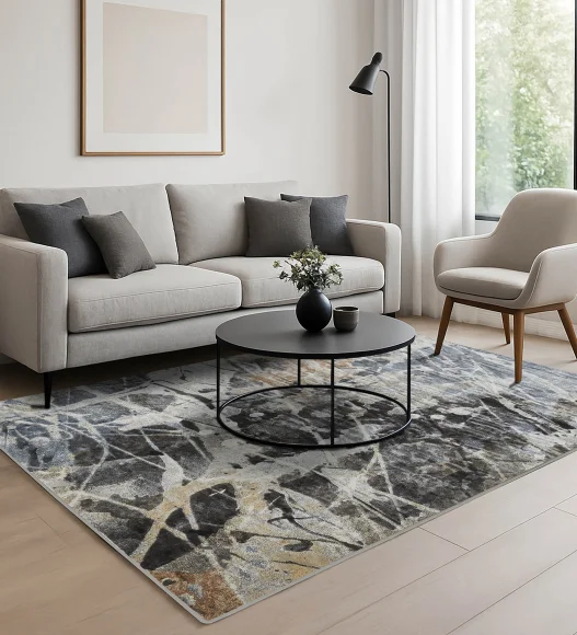 Matrix Abstract Carpet Charcoal and Blue
