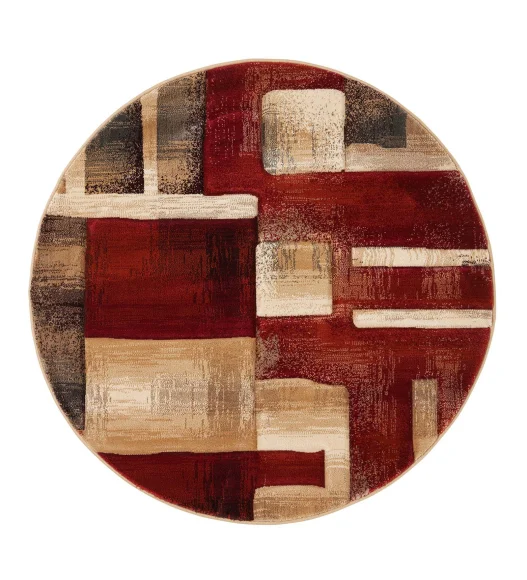 Red and Beige Round Shape Neo Abstarct Pattern Carpet, 120x120 cm