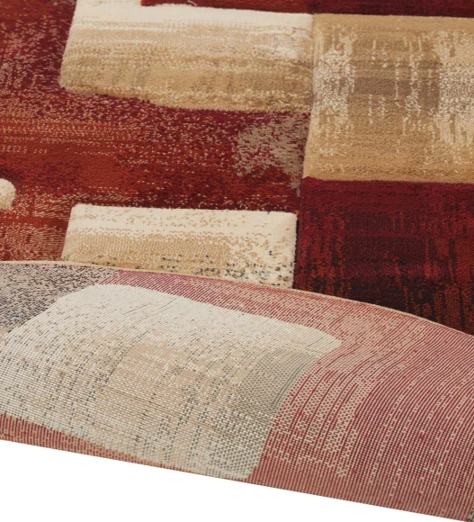 Red and Beige Round Shape Neo Abstarct Pattern Carpet, 120x120 cm