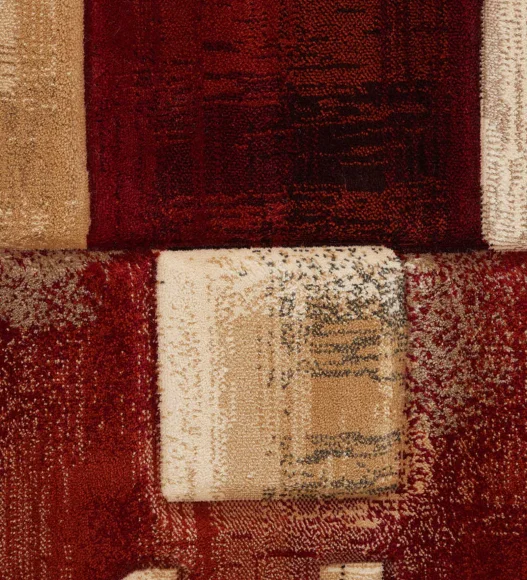 Red and Beige Round Shape Neo Abstarct Pattern Carpet, 120x120 cm