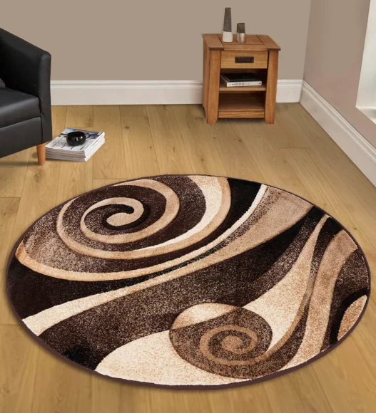 Brown and Beige Round Shape Abstarct Pattern Carpet, 120x120 cm