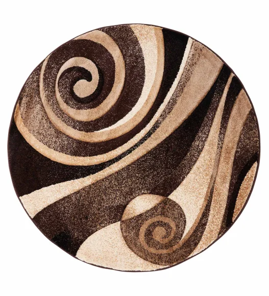 Brown and Beige Round Shape Abstarct Pattern Carpet, 120x120 cm