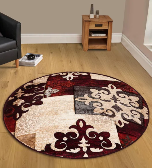 Burgundy and Beige Round Shape Classical Pattern Carpet, 120x120 cm