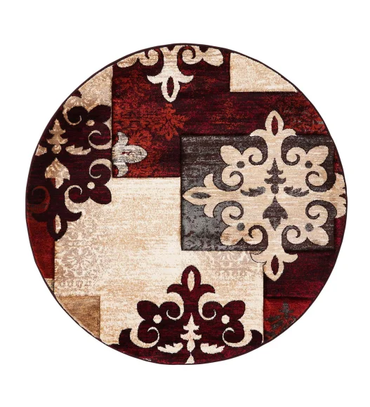 Burgundy and Beige Round Shape Classical Pattern Carpet, 120x120 cm