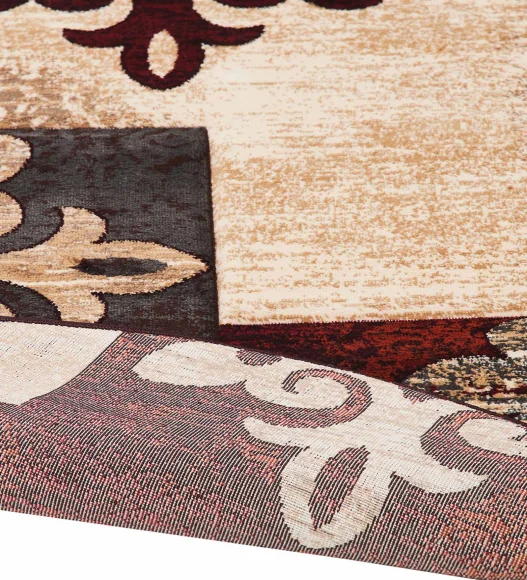 Burgundy and Beige Round Shape Classical Pattern Carpet, 120x120 cm