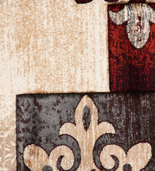 Burgundy and Beige Round Shape Classical Pattern Carpet, 120x120 cm