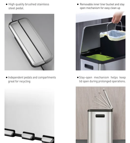 EKO 9129 Eco Casa Triple Liner Recycling Step Bin Metallic