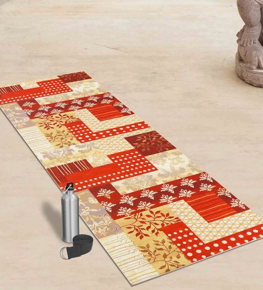 Printed (Yoga Pedia) Anti skid Yoga Mat Yoga Pedia Orange Cream