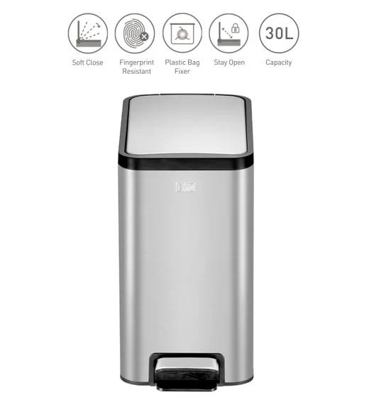 EKO 9376 Eco Slim Stainless Steel Fingerprint Resistant Step Bin Metallic