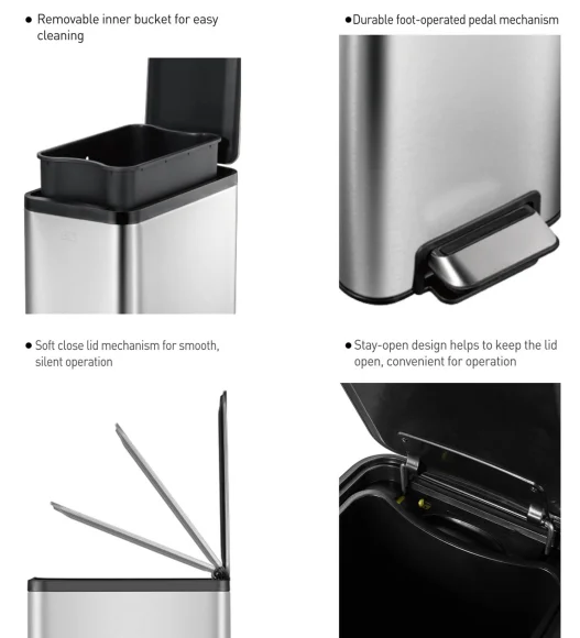 EKO 9376 Eco Slim Stainless Steel Fingerprint Resistant Step Bin Metallic