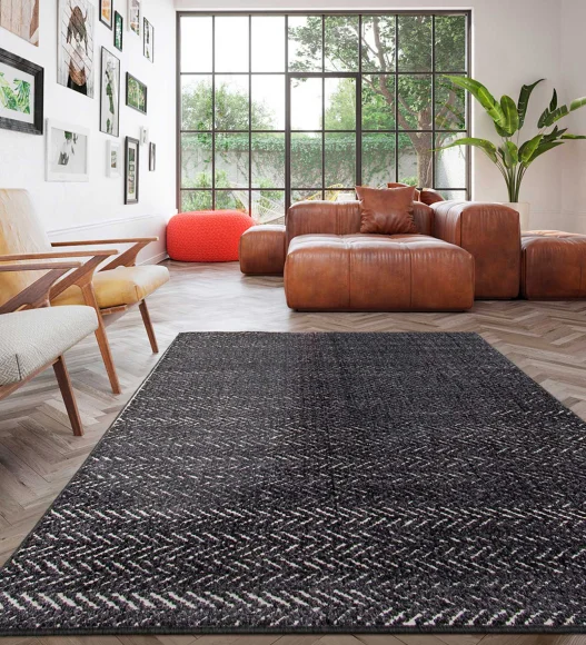 Black Striped Pattern  Polypropylene Runner, 80x150 cm