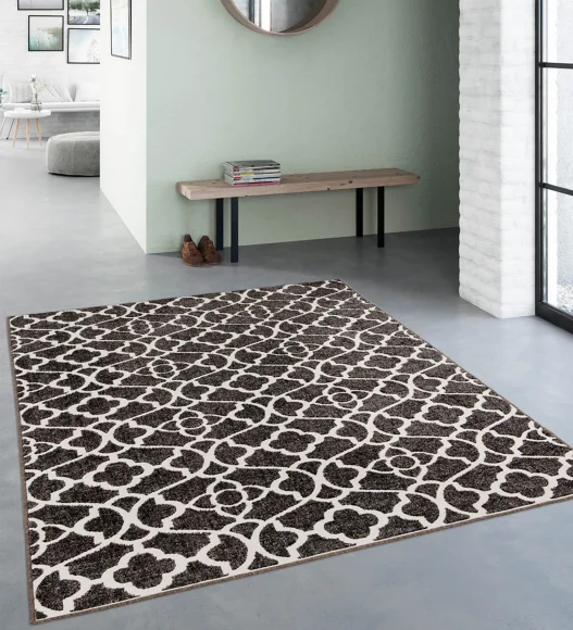 Brown Geometric Pattern  Polypropylene Carpet, 120x170 cm