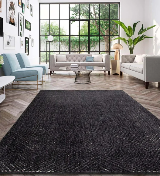 Black Striped Pattern  Polypropylene Carpet, 120x170 cm