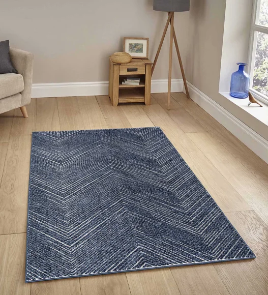 Blue Striped Pattern  Polypropylene Carpet, 120x170 cm