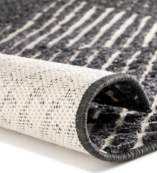 Black Striped Pattern  Polypropylene Carpet, 120x170 cm