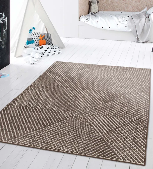 Brown Striped Pattern  Polypropylene Carpet, 120x170 cm