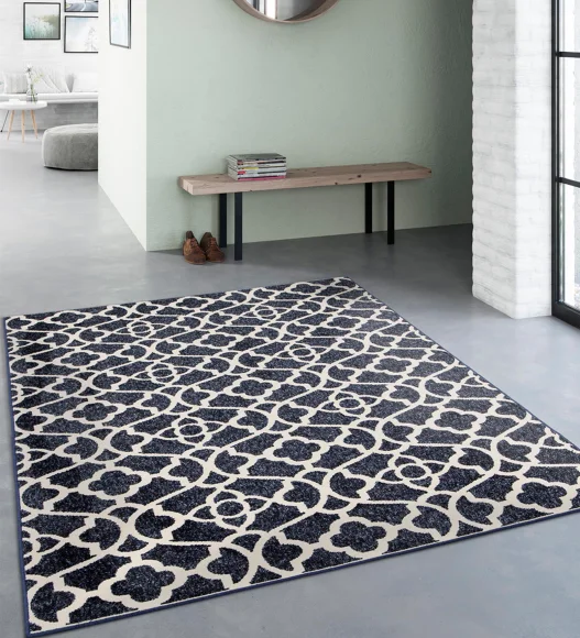 Teal Geometric Pattern  Polypropylene Carpet, 160X230 cm