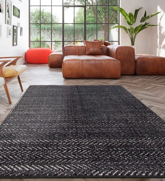 Black Striped Pattern  Polypropylene Carpet, 160X230 cm