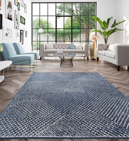 Teal Striped Pattern  Polypropylene Carpet, 160X230 cm