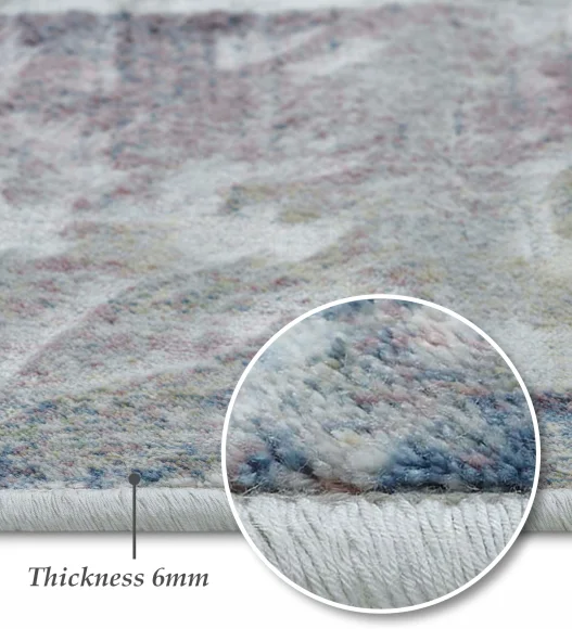 Cream and Blue Abstract Pattern  Viscose Carpet, 200x290 cm