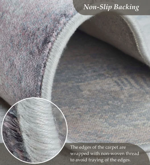 Cream and Blue Abstract Pattern  Viscose Carpet, 200x290 cm